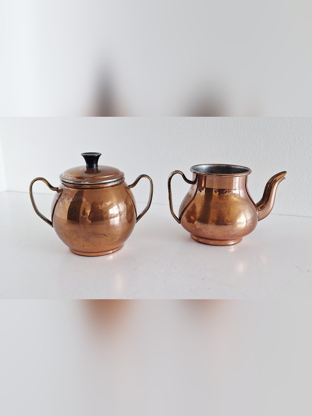 Copper creamer and sugar bowl set